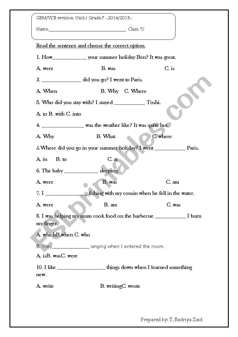 Grammar and Vocabulary Revision
