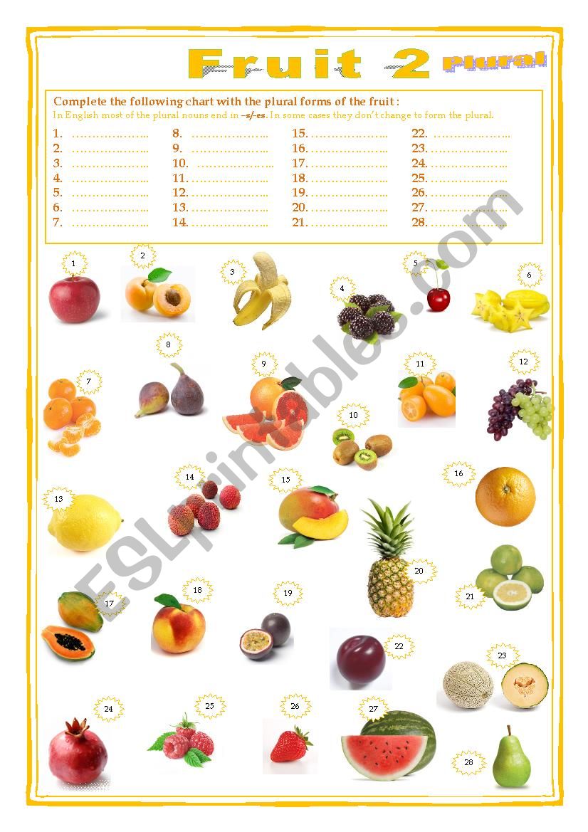 Fruit 2 Revision TEST worksheet