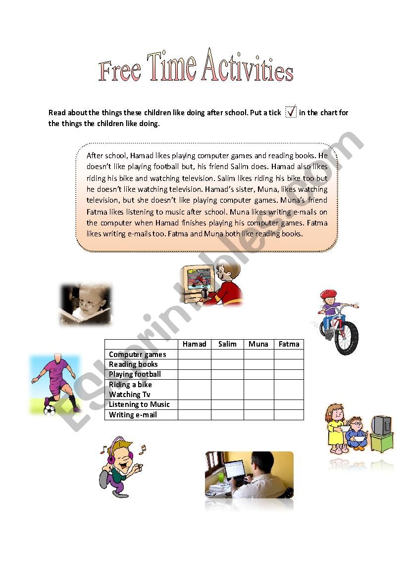 Free Time Activities worksheet