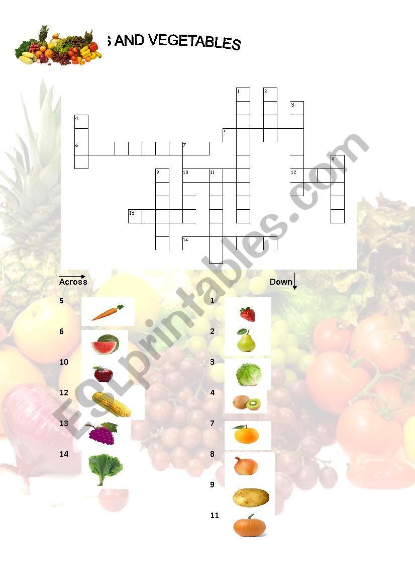 FRUITS AND VEGETABLES CROSSWORD