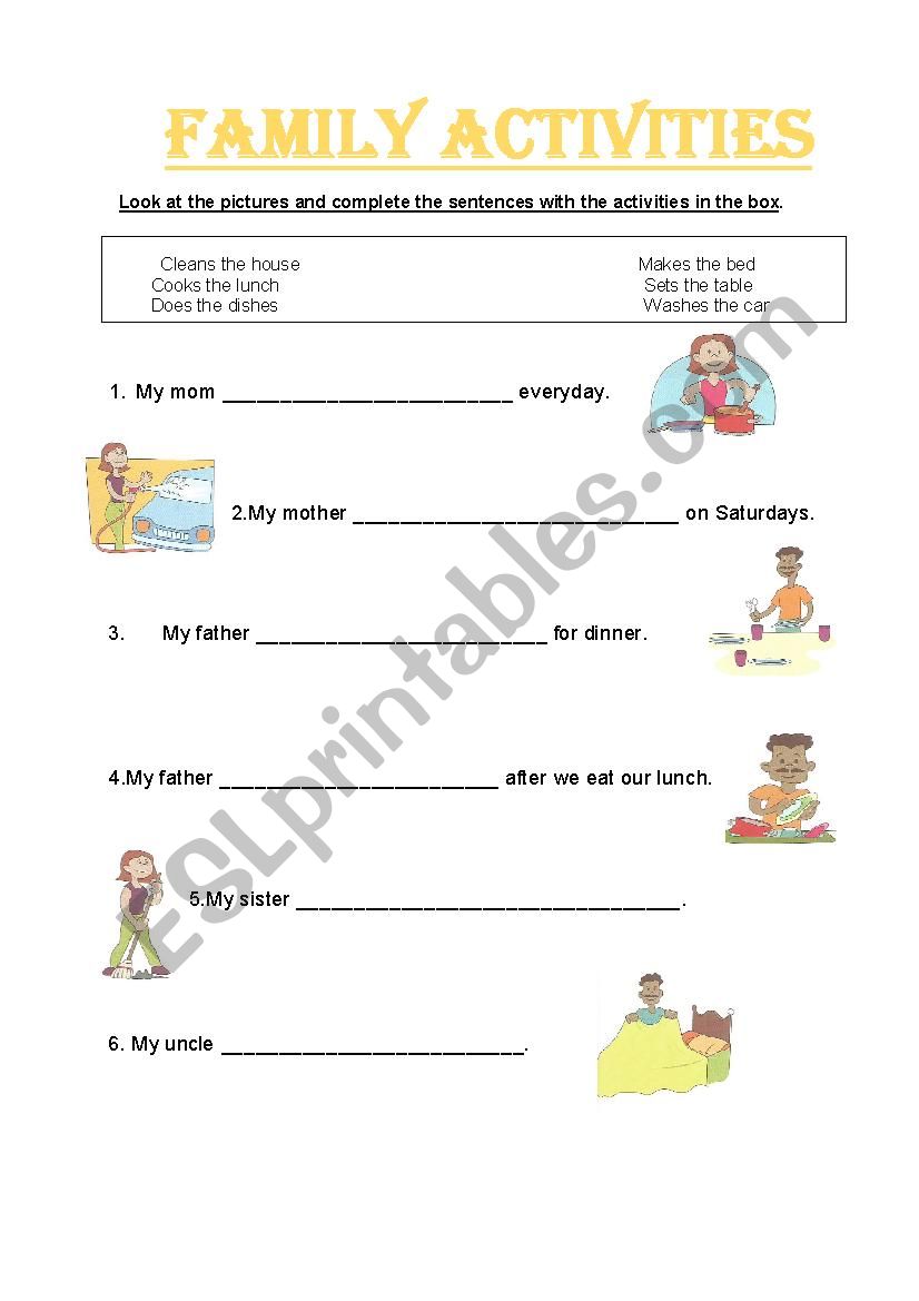 Family Activities worksheet