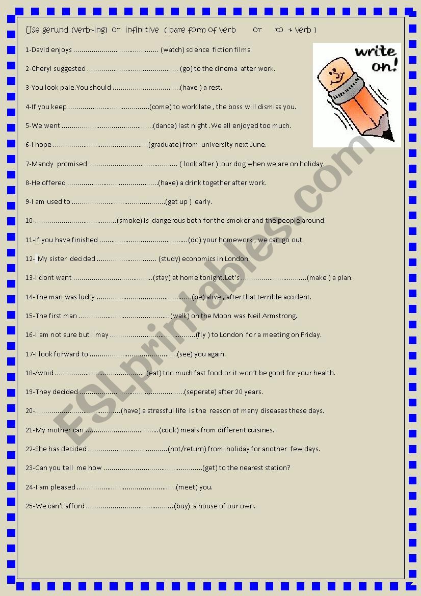 gerund or infinitive worksheet