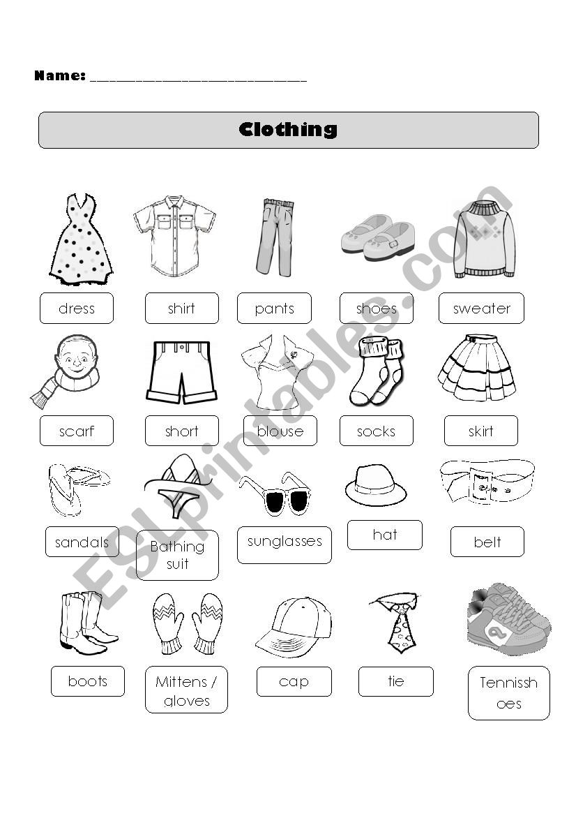 Clothing worksheet