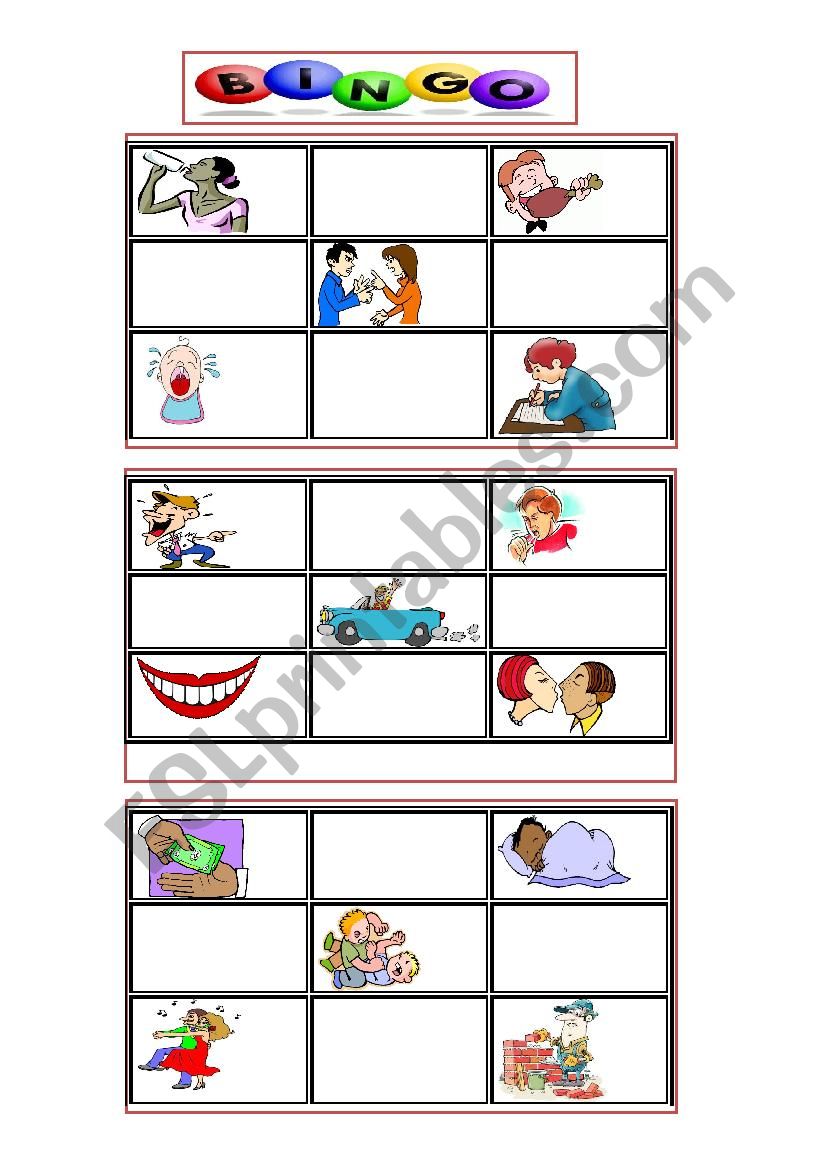 Verb Picture Bingo worksheet