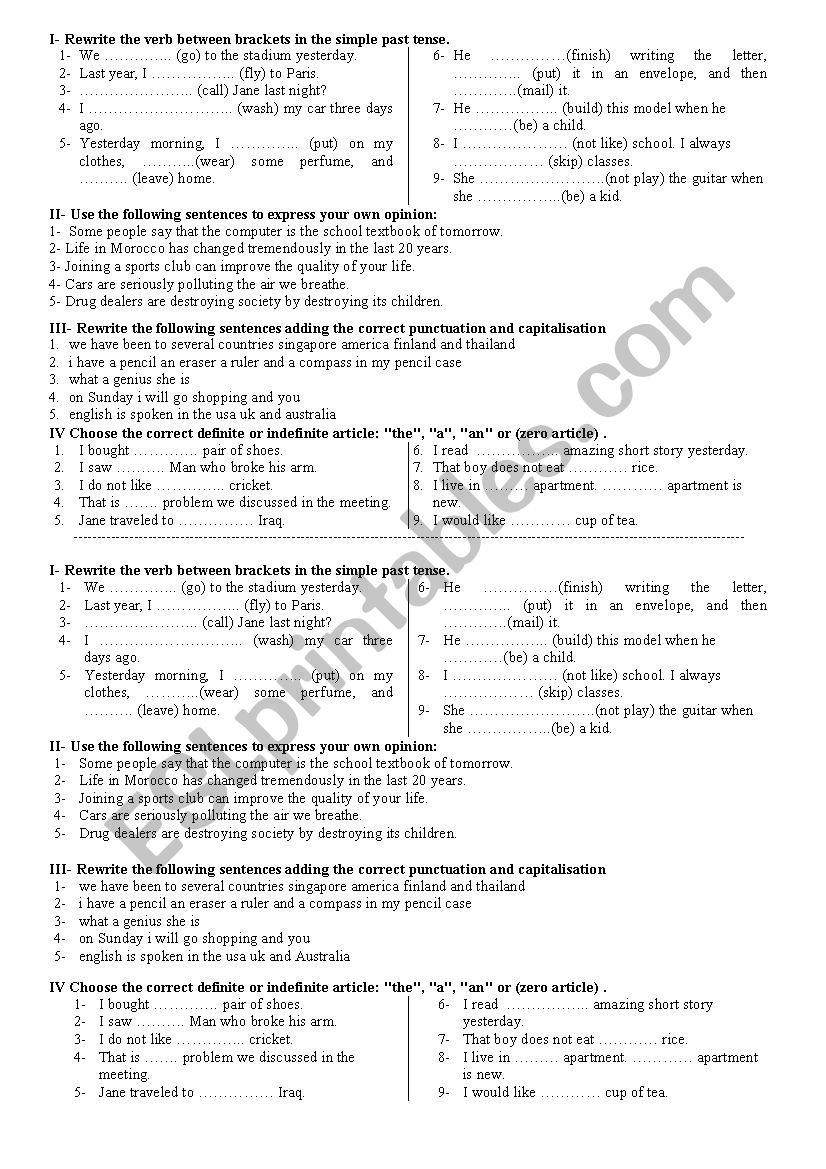 Review of some grammar points for 1st year BAC level classes