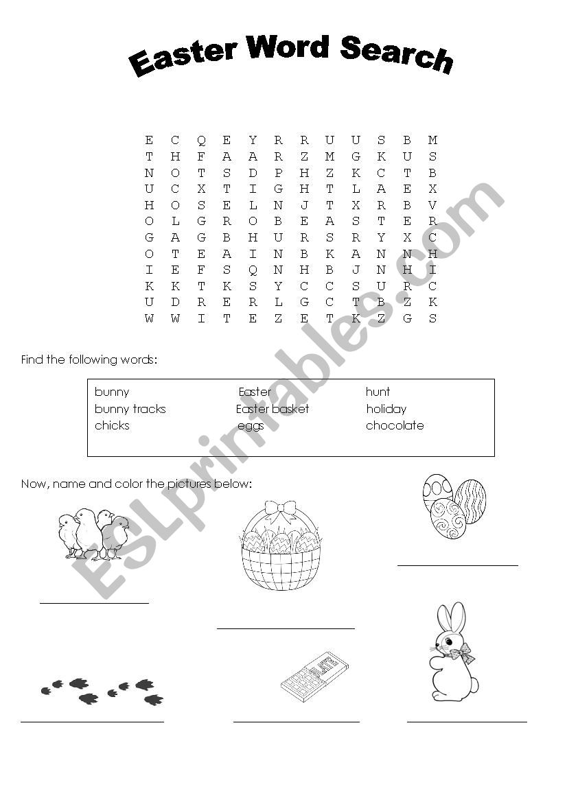 Easter word search worksheet