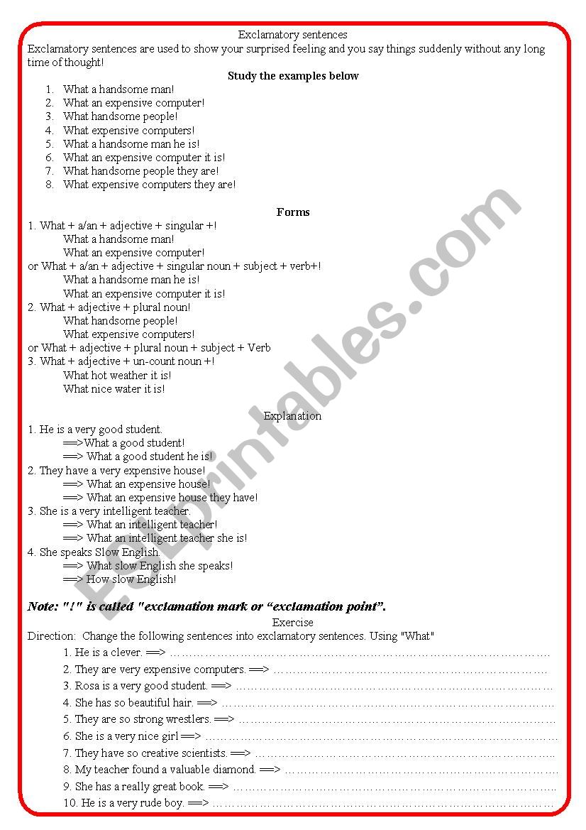 Exclamatory Sentences (What and How)