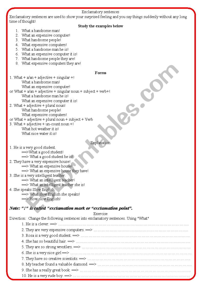 Exclamatory Sentences What And How ESL Worksheet By Cheancheanchean