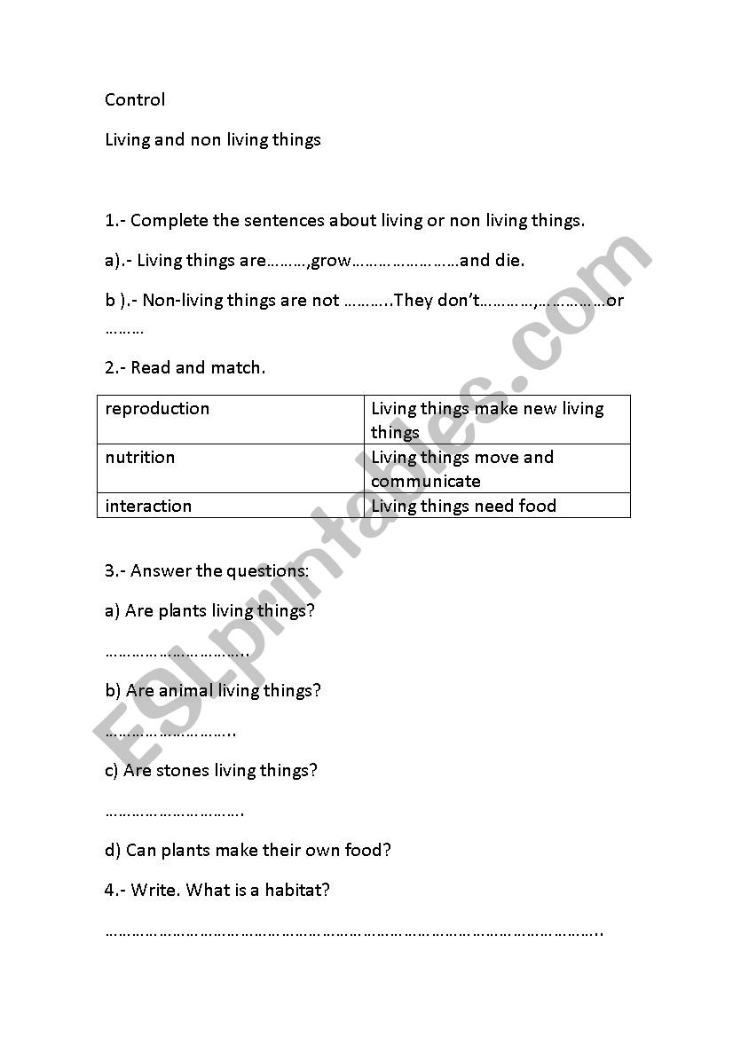 Controll about living things (3rd level) Primary 