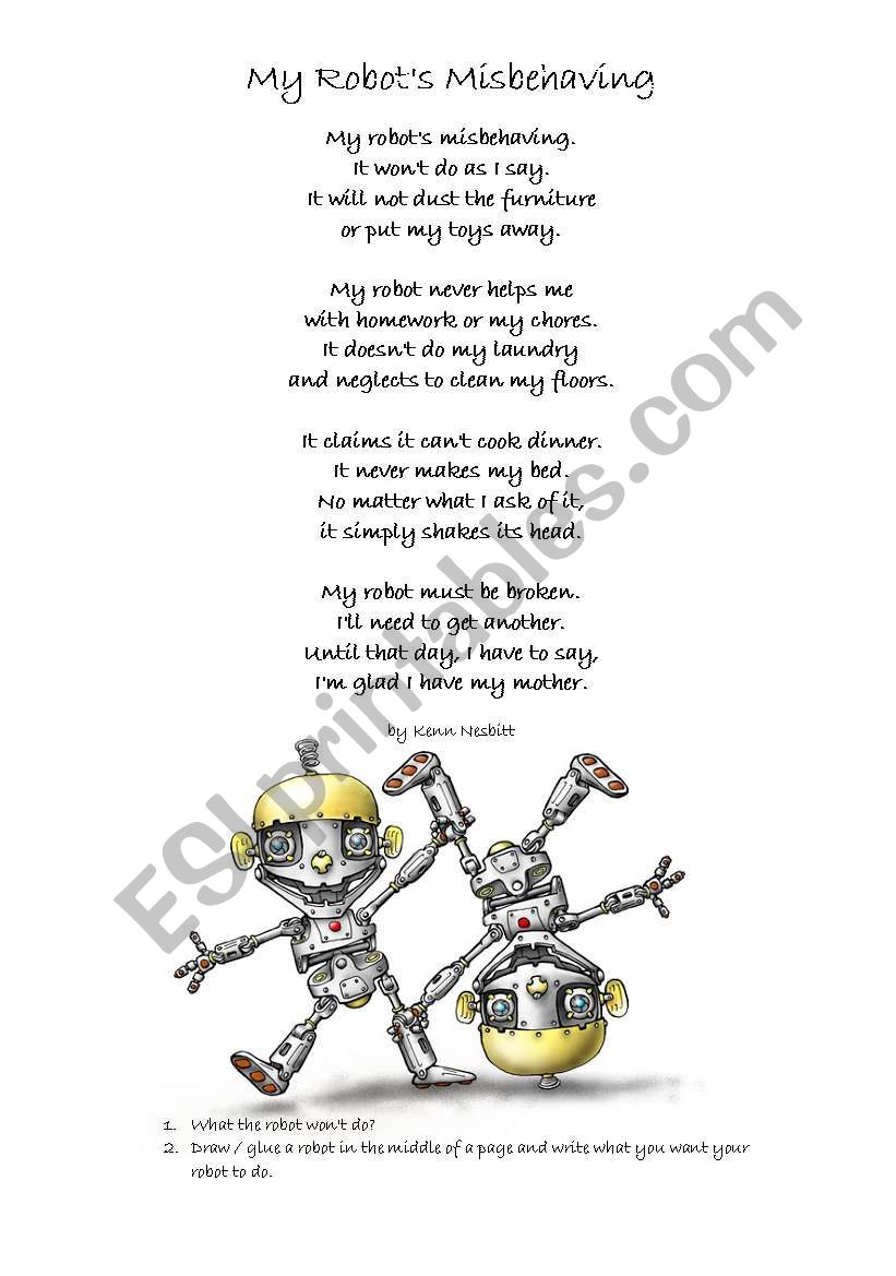 My robot by Kenn Nesbitt worksheet