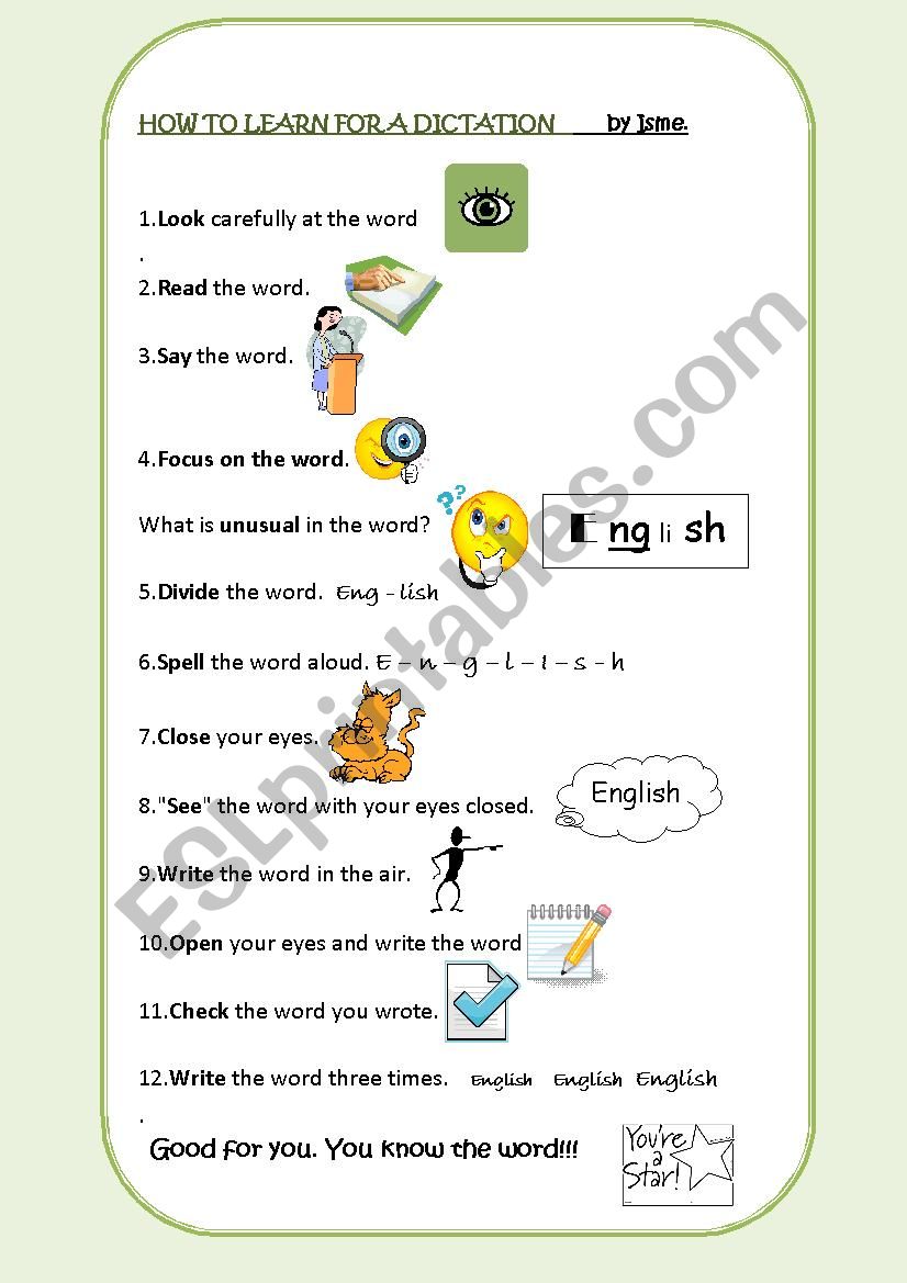 How to learn for a dictation worksheet