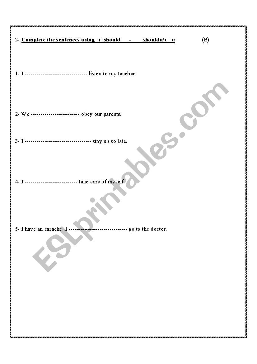 should and shouldnt  worksheet