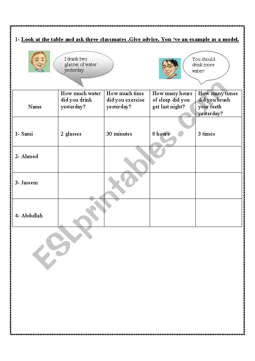 should and shouldnt  worksheet