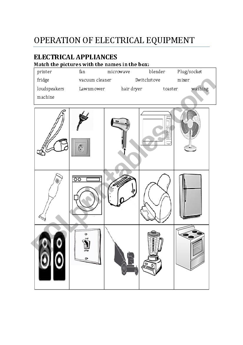 ELECTRICAL APPLIANCES worksheet