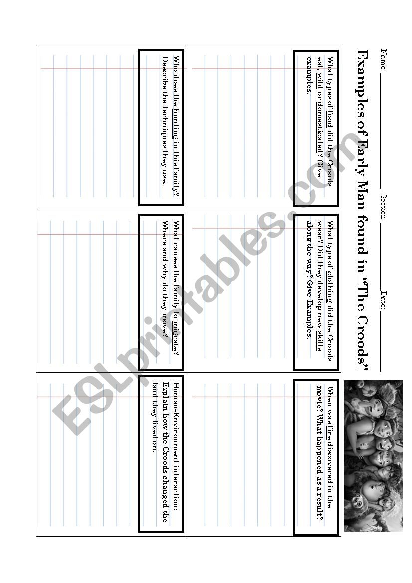 Croods note taker for Croods worksheet