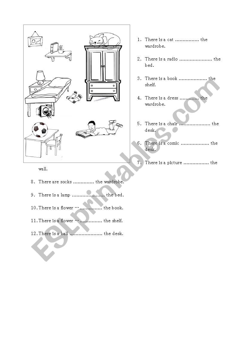 Put correct prepositions: on, in, under or by