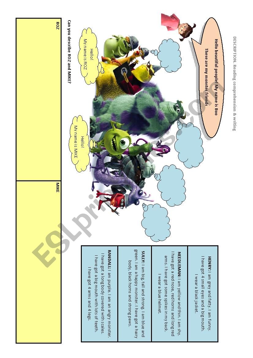 esl young beginners: monster description