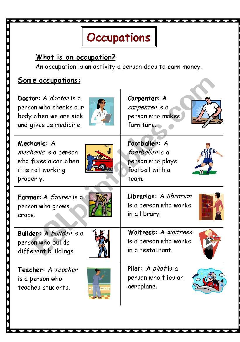 Occupations worksheet