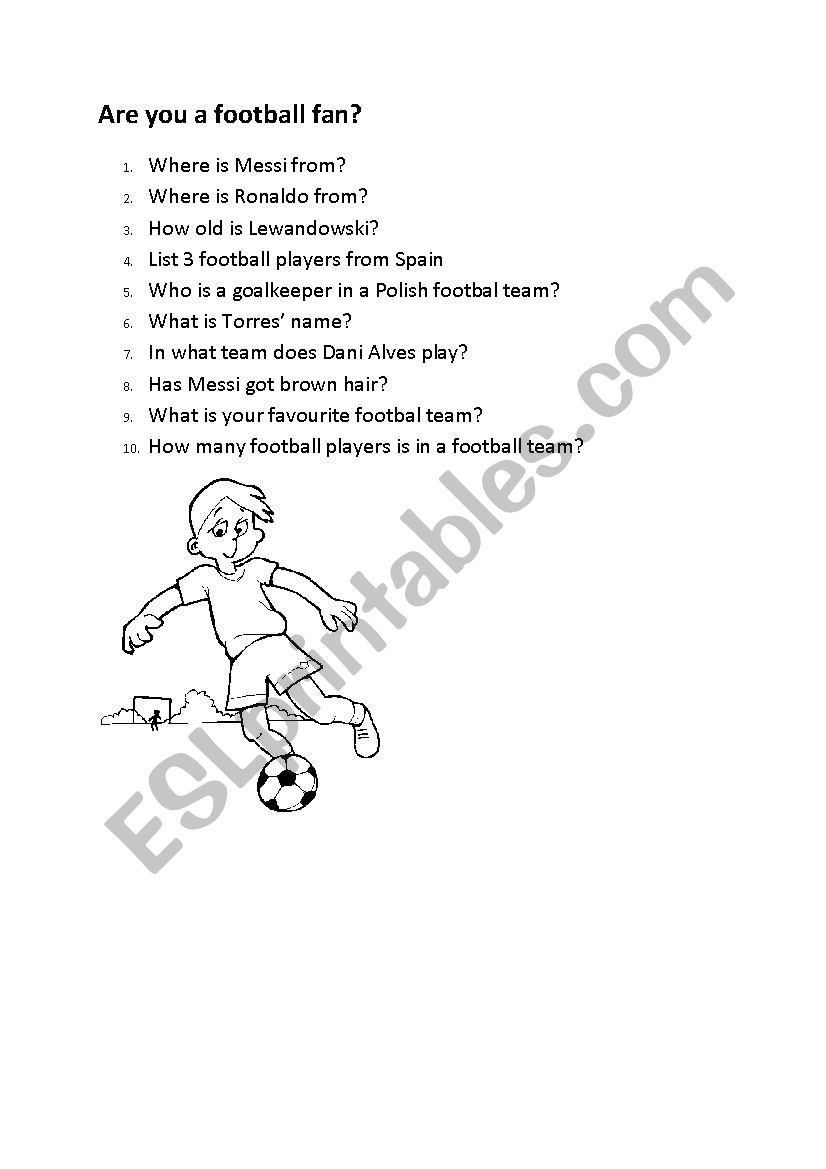 Are you a football fan?  worksheet