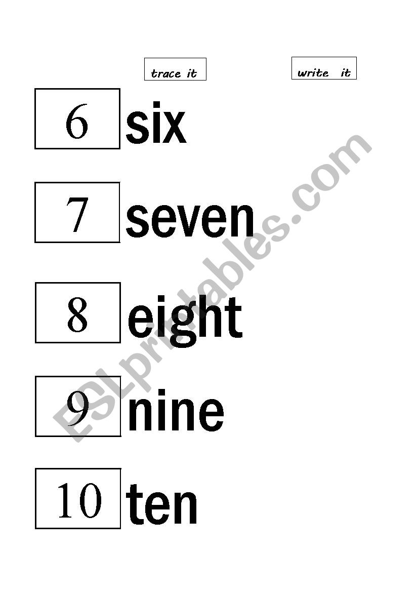 number name tracing 6-10 worksheet