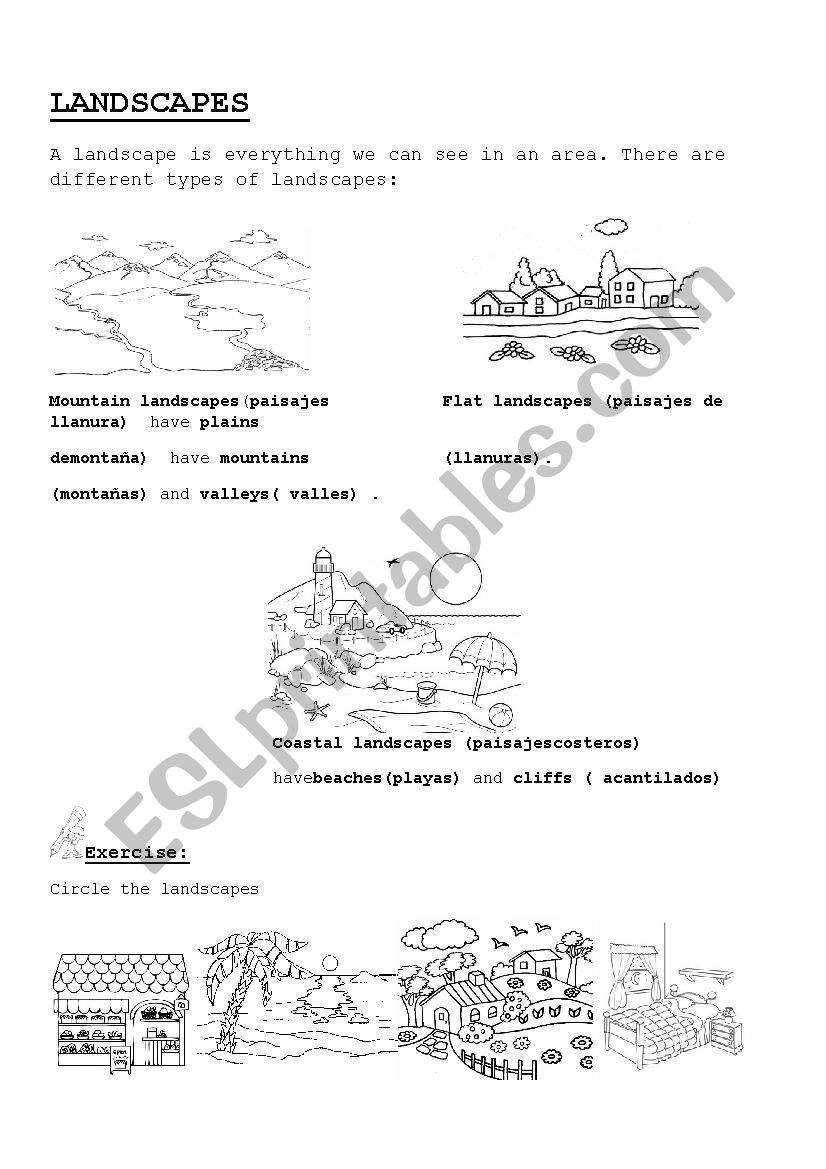 TYPES OF LANDSCAPES worksheet