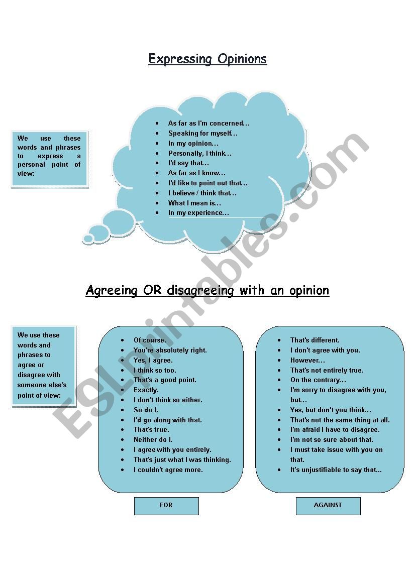 Expressing opinions worksheet