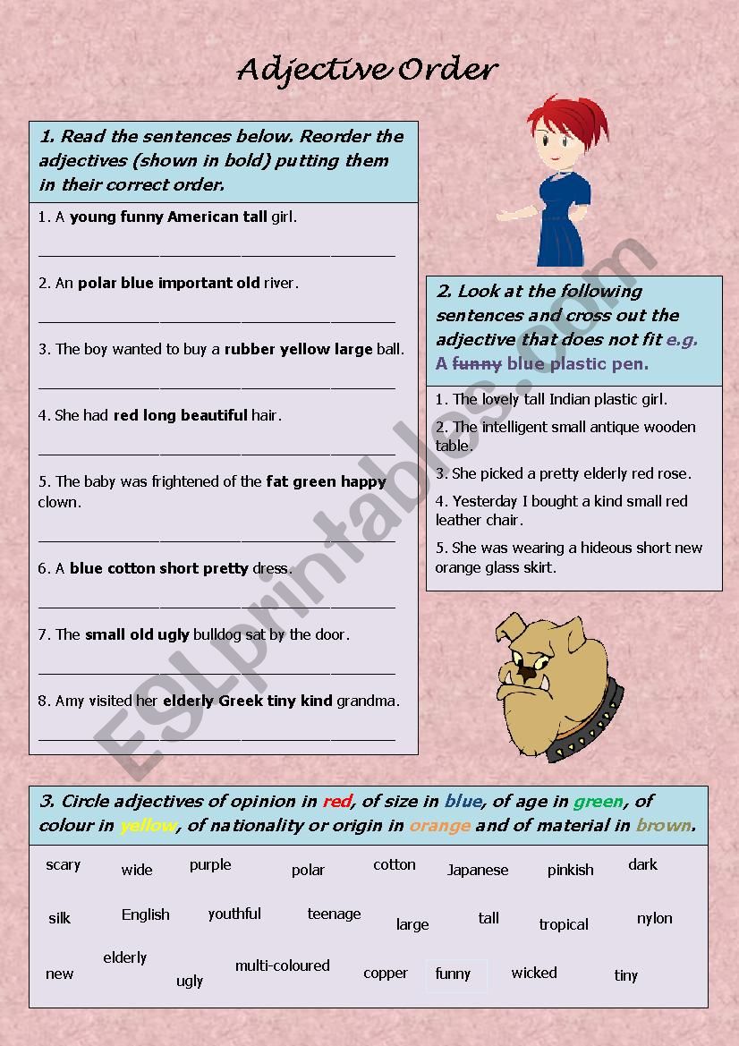 Adjective Order Worksheet worksheet