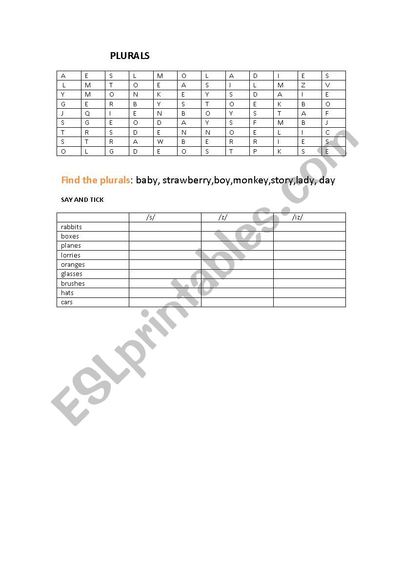 Plurals worksheet