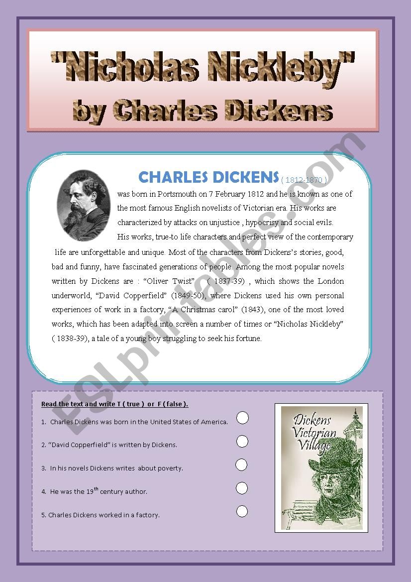 Nicholas Nickleby worksheet