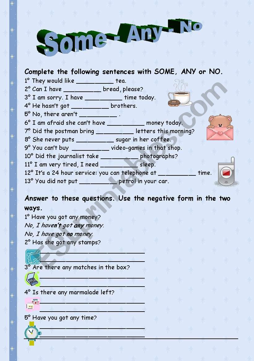 Some - Any - No worksheet