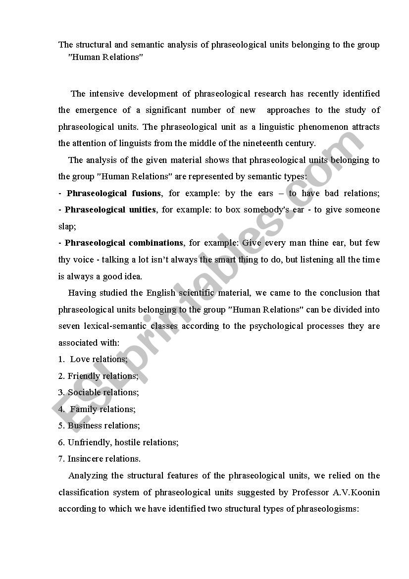 The structural and semantic analysis of phraseological units belonging to the group 