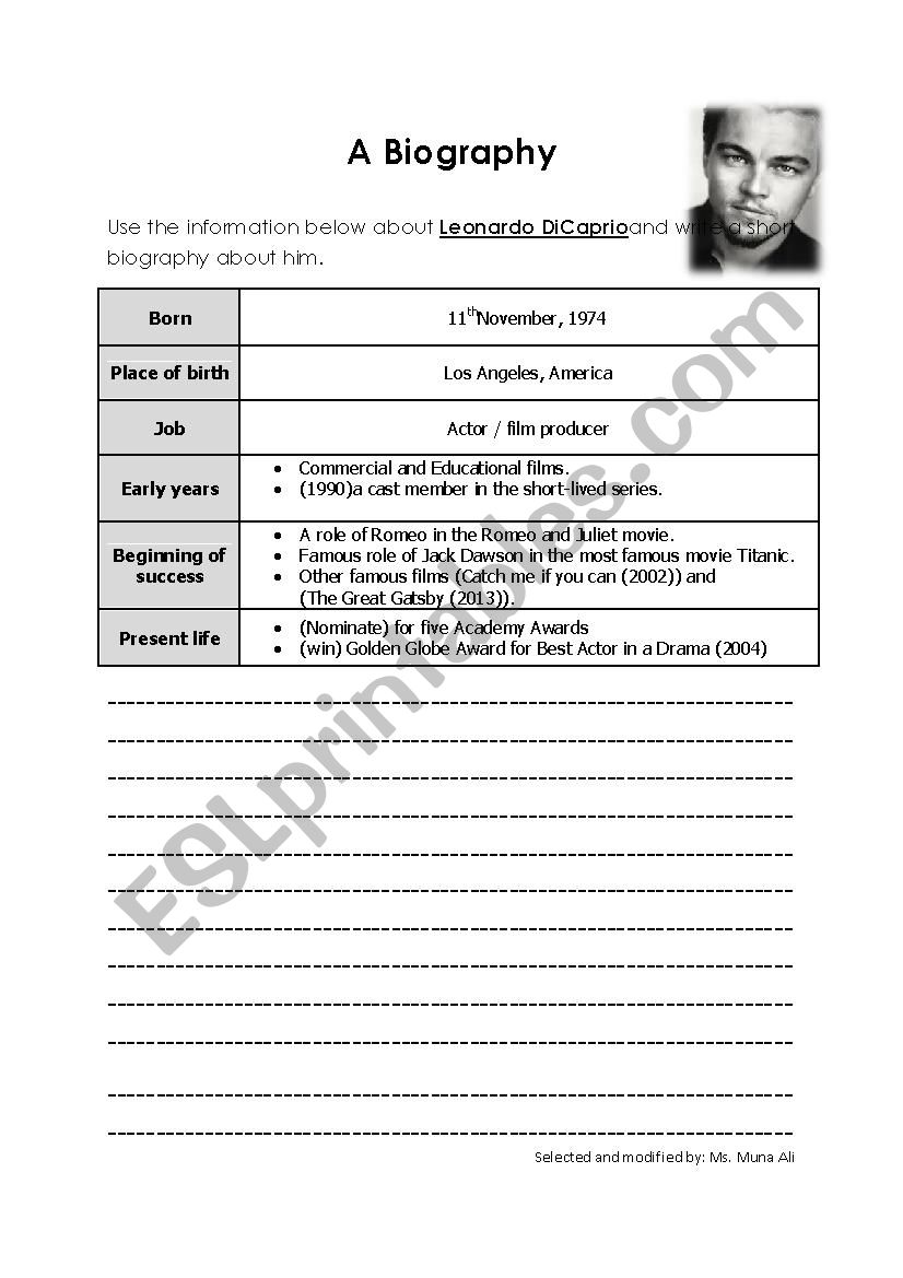 Biography - ESL worksheet by Muna Chan