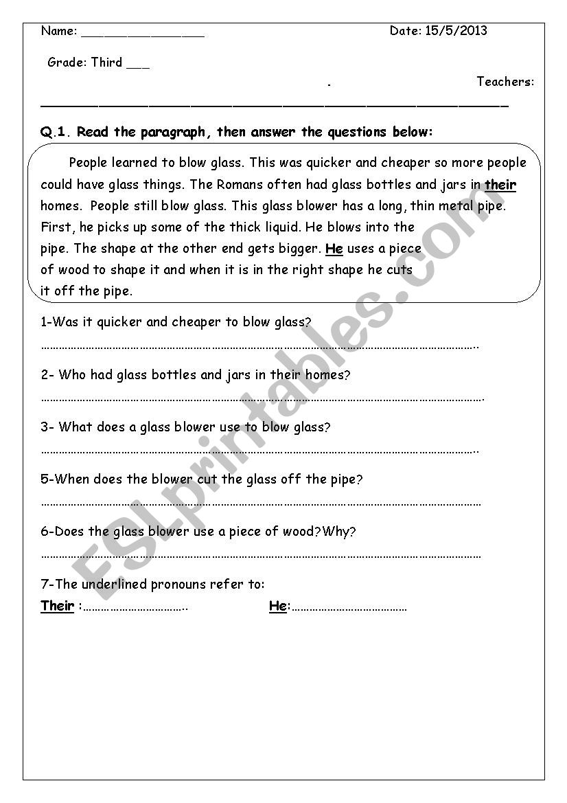 reading comprehention worksheet