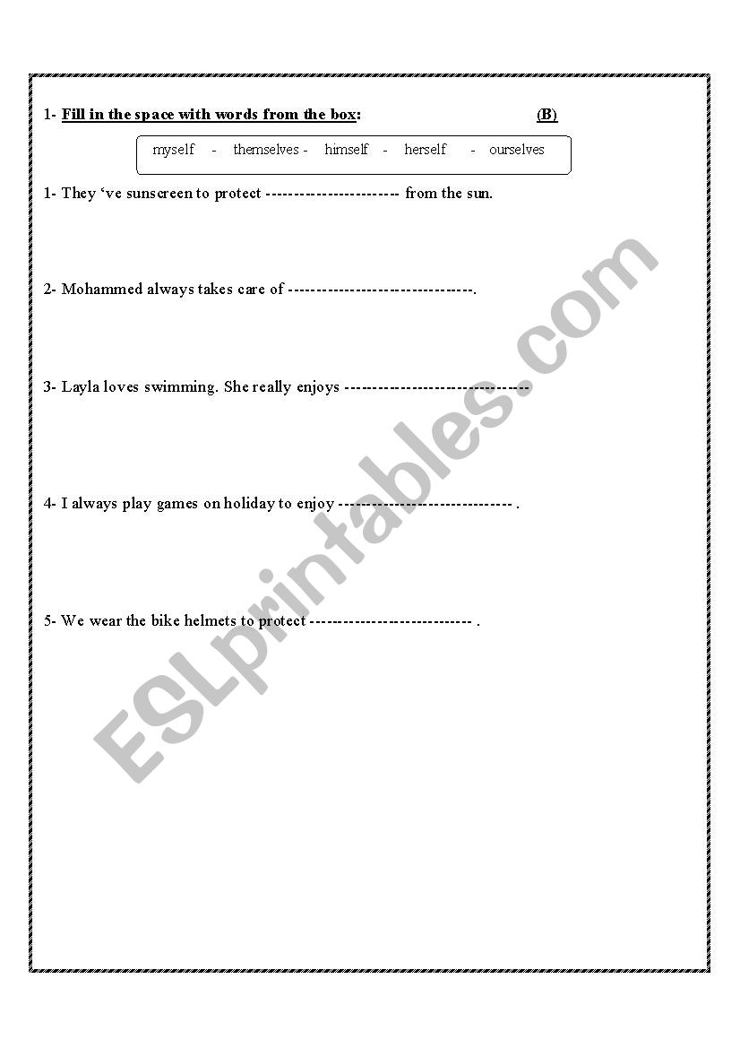 reflexive ponounsr worksheet