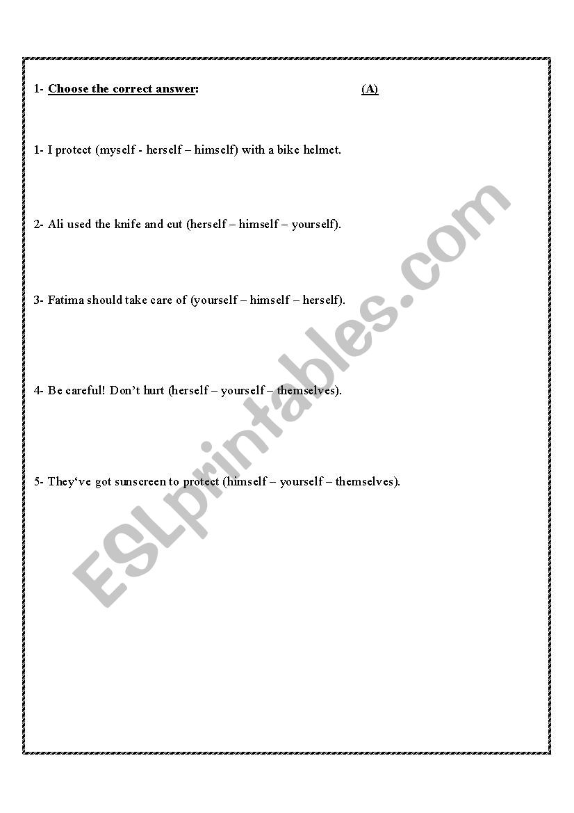 reflexive pronouns worksheet