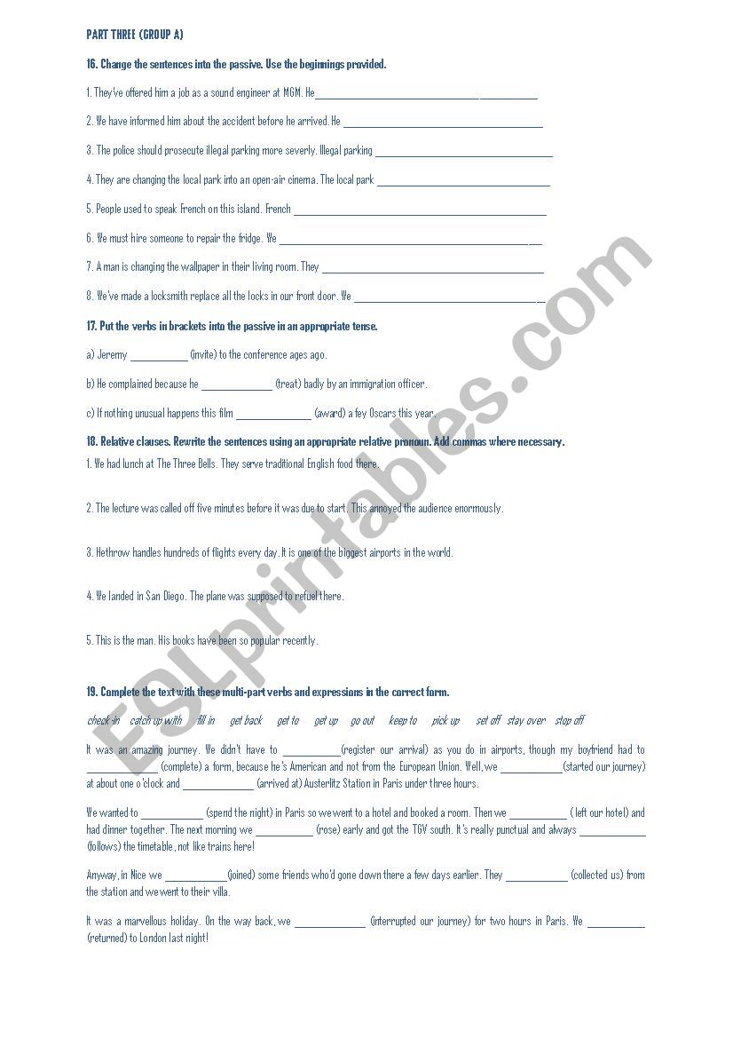 grammar test worksheet