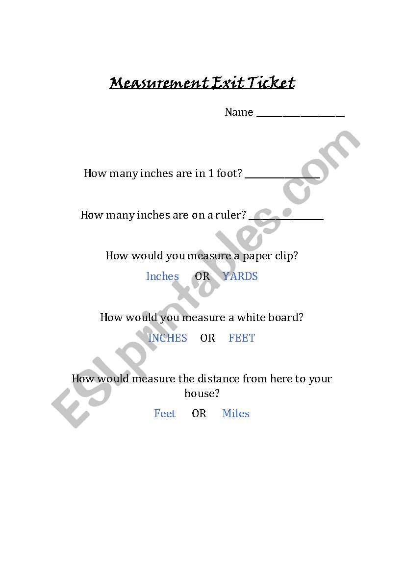 Measurement exit ticket worksheet