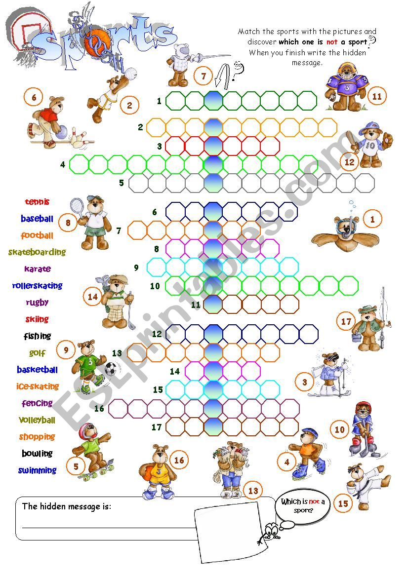 Busy Bear Sports Crossword  worksheet