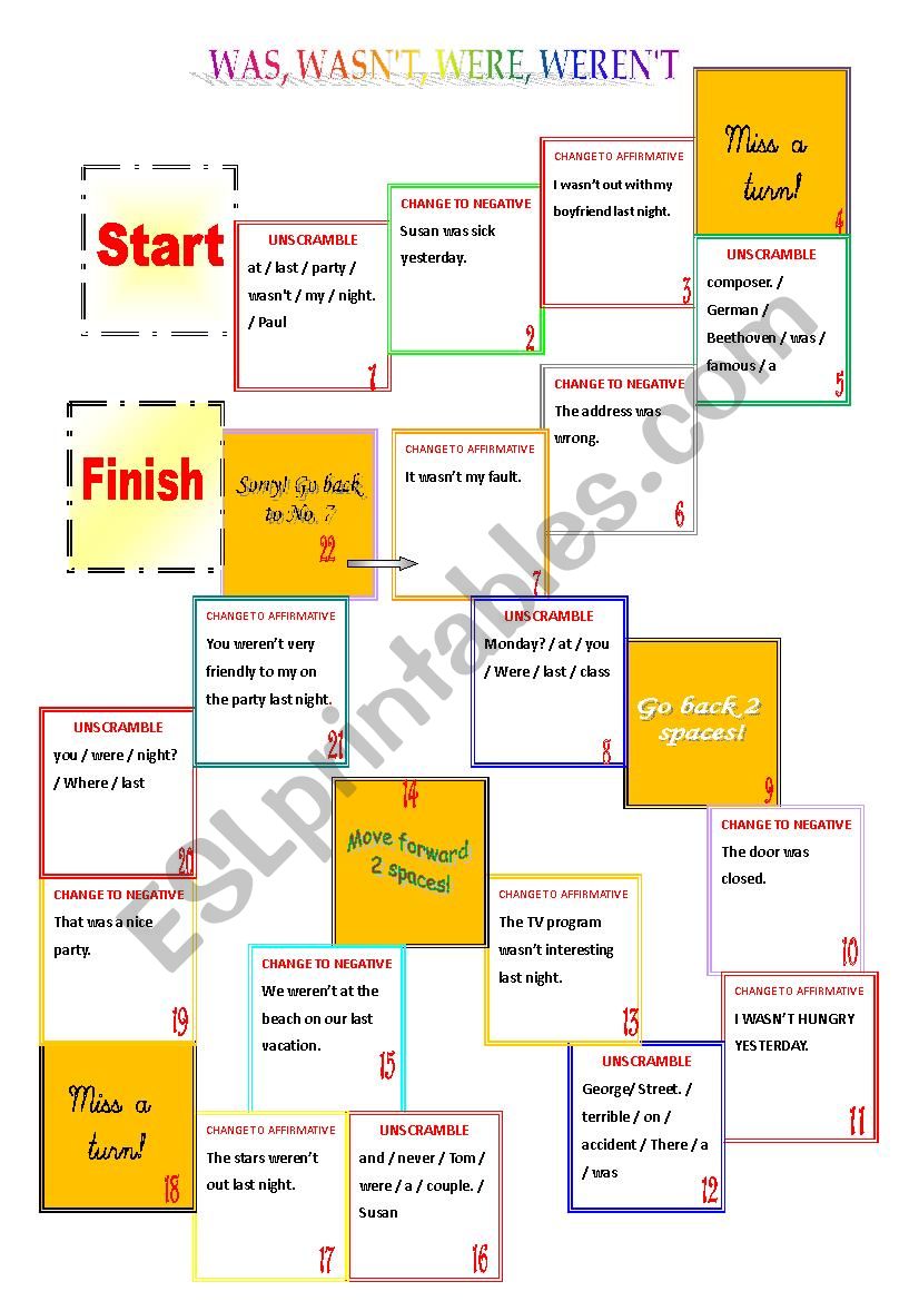 was, wasnÂ´t, were, werenÂ´t worksheet