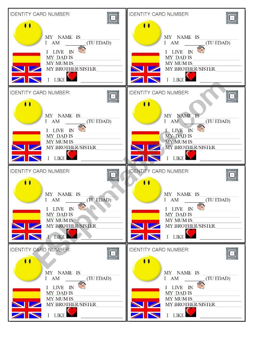 identity card worksheet