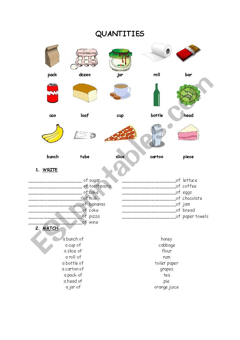 Quantities worksheet