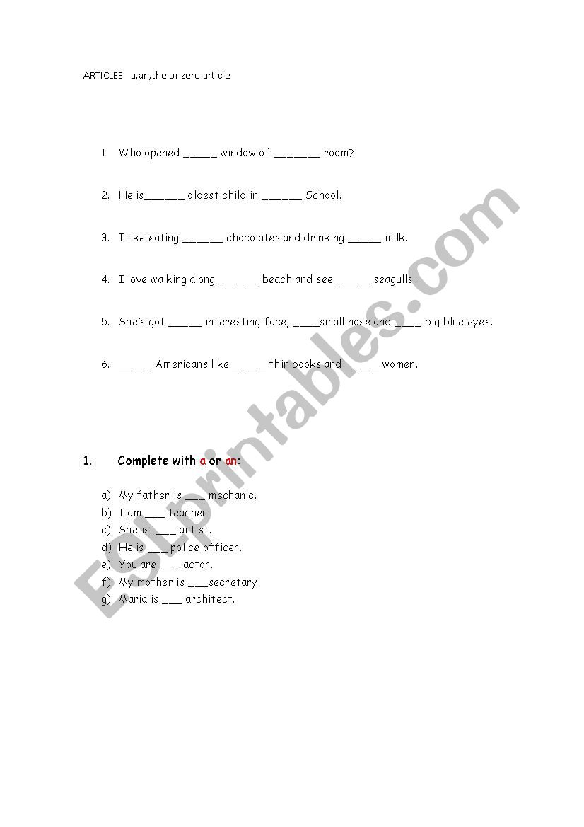 article worksheet
