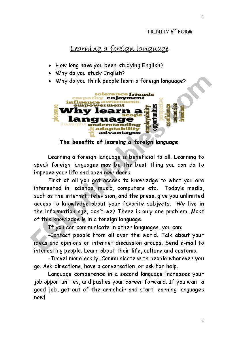 Learning a foreign language worksheet