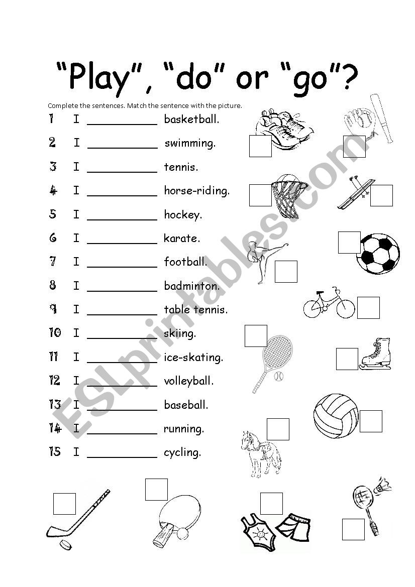 Sports - play do or go worksheet