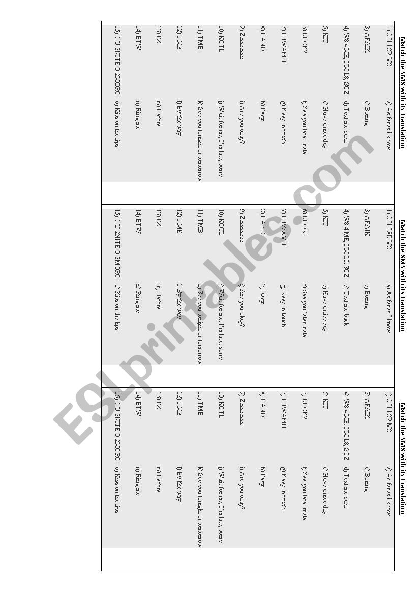 sms language worksheet