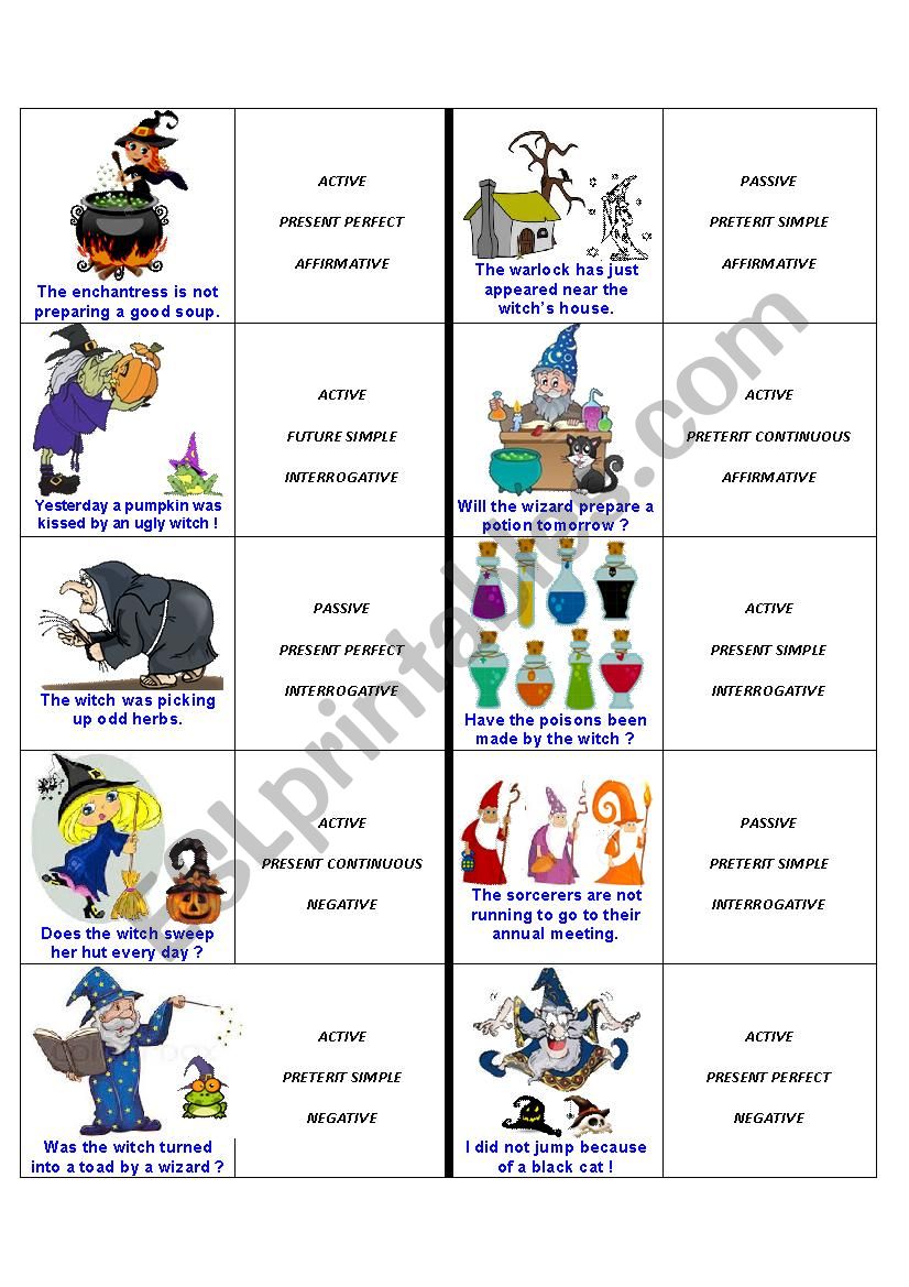 Recognize the tenses. Dominos for 6 different tenses.