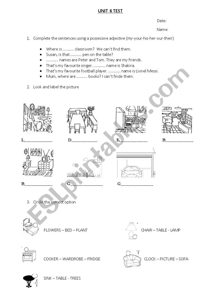 Possessive Adj.- Parts of the house - Furniture