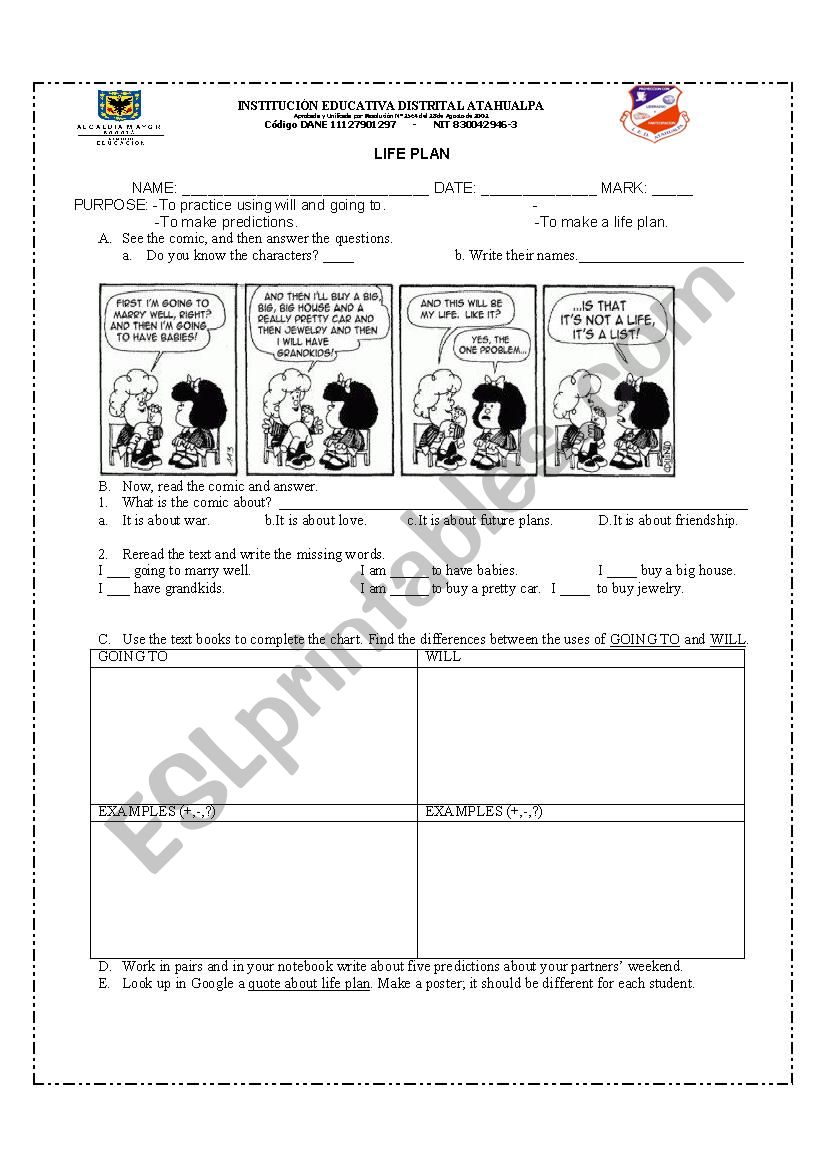 Life project  worksheet