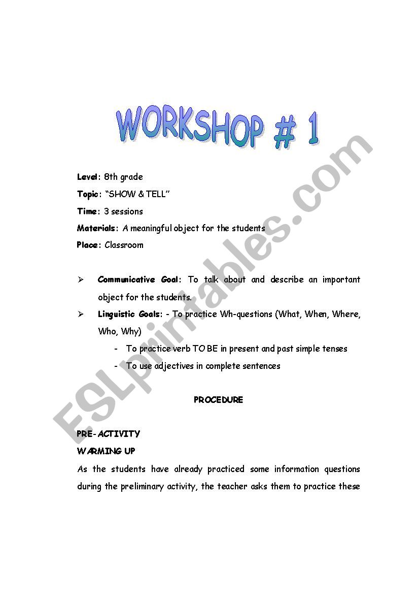 Speaking workshop worksheet
