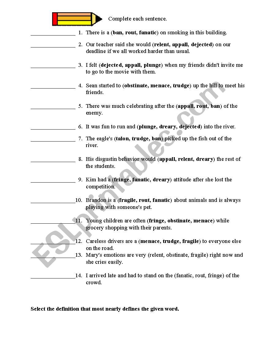 General vocabuary worksheet